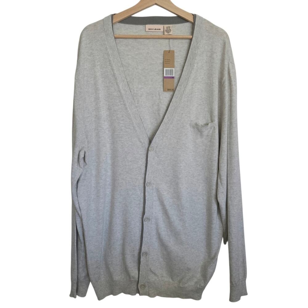 NEW DKNY Jeans Button Front Men's Lightweight Cotton Cardigan XXL - flaw
